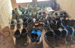 Shoes at san Juan BAutista Albergue Grañon Camino de Santiago